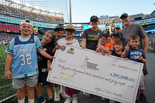 Lacrosse Team Accepting Donation Check